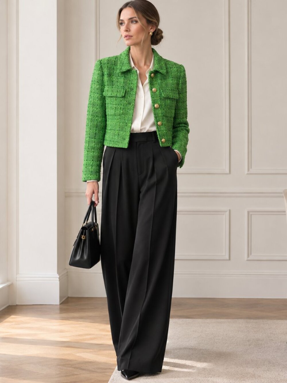 Rachel Zoe Tweed Blazer Gold Buttons Lady Jacket Kelly Green Medium